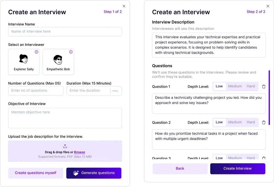 Setting interview criteria and probe depth